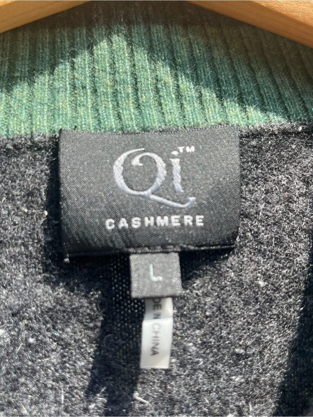 Qi Cashmere Men’s Charcoal Gray 1/4 Zip Pullover Sweater Size L Luxury Preppy